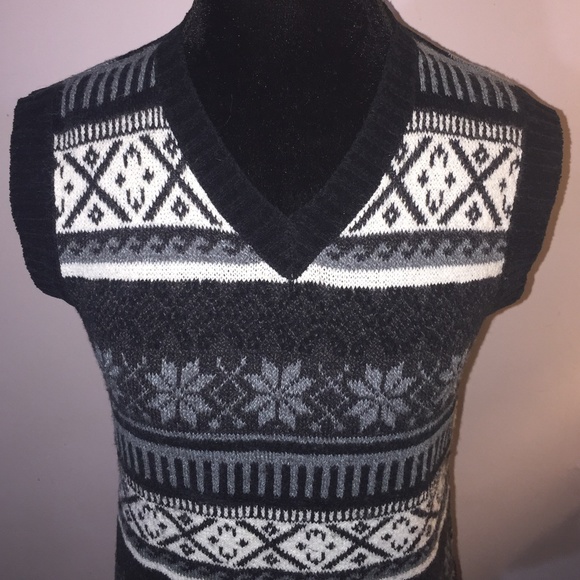 Vintage Knitted Sweater vest Snowflakes V Neck Pullover Sweater Sz Medium - Picture 5 of 9